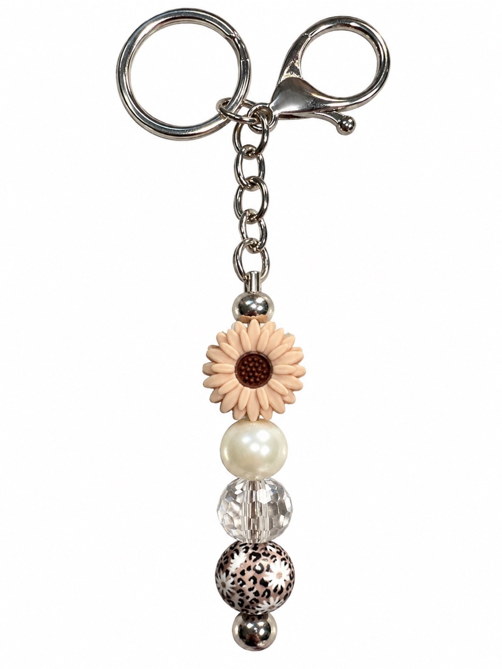 Handmade Daisy Leopard Beaded Keychain & Bag Charm